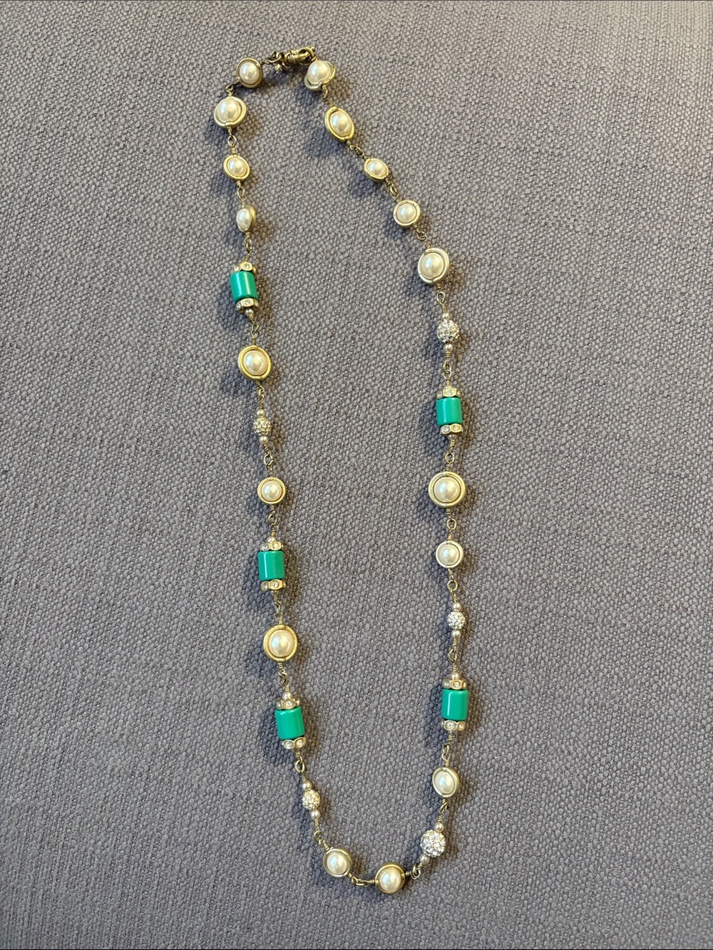 J. Crew Pearl and Teal Beaded Station Necklace